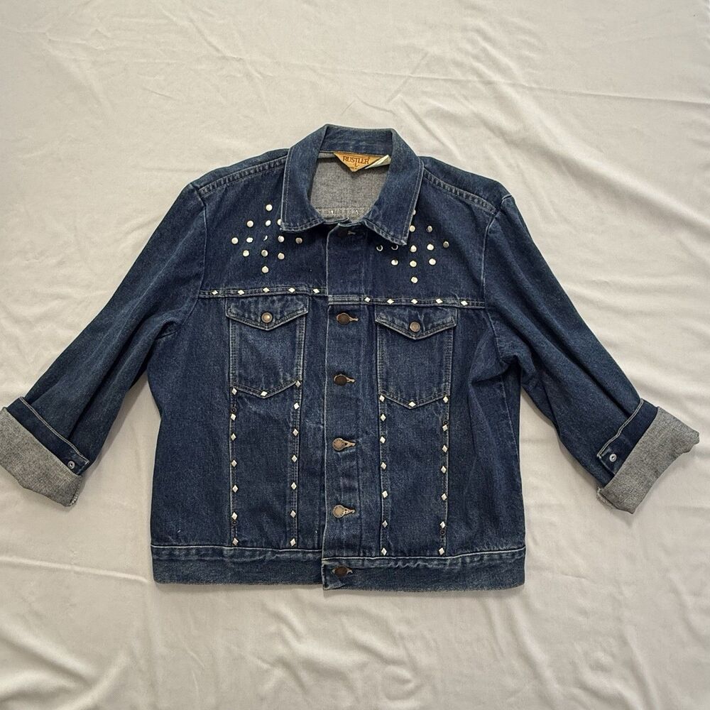 Vintage Rustler Denim Jacket Mens Large Trucker 70s 80s Western Mead in USA